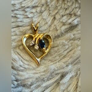 14k Gold sapphire, Diamond Heart Pendant